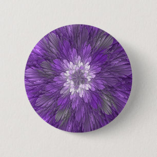 Macaron Rond 5 Cm Fleur abstraite violette psychédélique Art fractal
