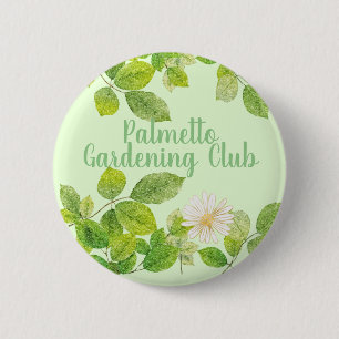 Macaron Rond 5 Cm Fleur blanche et jardin Feuille vert