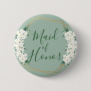 Macaron Rond 5 Cm Fleur blanche Vintage moderne sur la femme d'honne