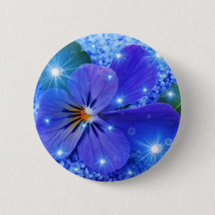 Macaron Rond 5 Cm fleur bleue