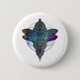 Macaron Rond 5 Cm Fleur couleur Mandala Dragonfly T Shirt Lotus