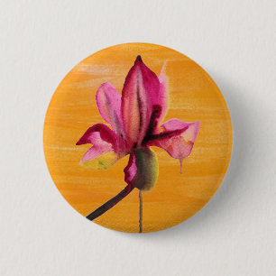 Macaron Rond 5 Cm Fleur d'art pop orange aquarelle orchidée violette