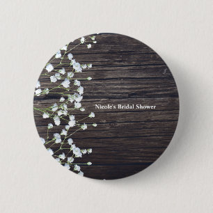 Macaron Rond 5 Cm Fleur de bébé et bois rustique foncé