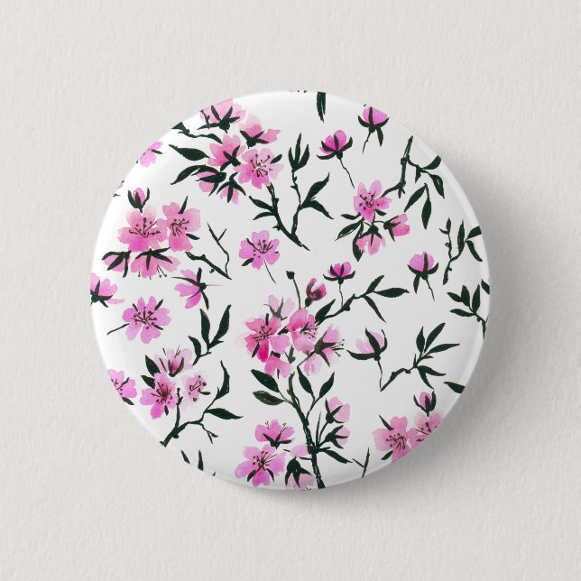Macaron Rond 5 Cm Fleur de cerisier blanc sur blanc (Devant)