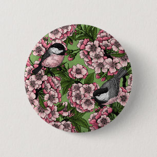 Macaron Rond 5 Cm Fleur de cerisiers et poulets verts