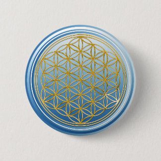 Macaron Rond 5 Cm Fleur de la vie / Blume des Lebens - bleu or