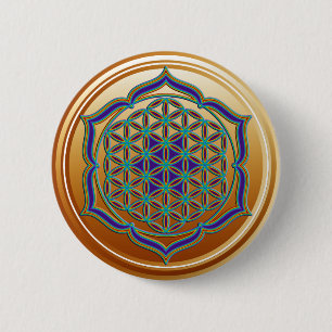 Macaron Rond 5 Cm Fleur de la vie / Blume des Lebens - Lotus Contour