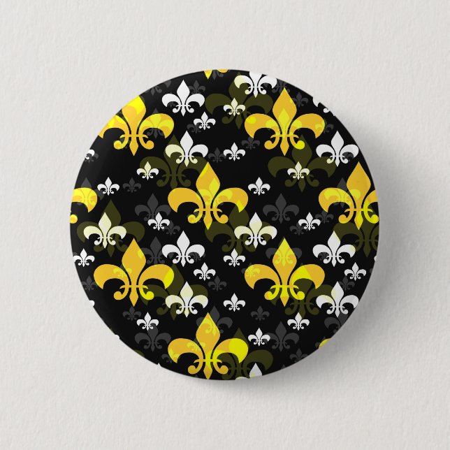 Macaron Rond 5 Cm Fleur De Lis Blanc Jaune (Devant)