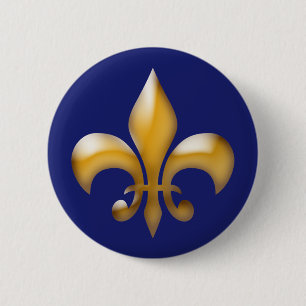 Macaron Rond 5 Cm Fleur de Lis Button en marine et or
