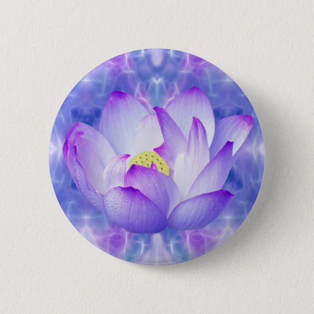 Macaron Rond 5 Cm Fleur de lotus pourpre et cristaux fractaux (Devant)