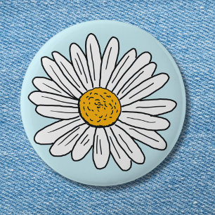 Macaron Rond 5 Cm Fleur de marguerite blanche Art doodle floral