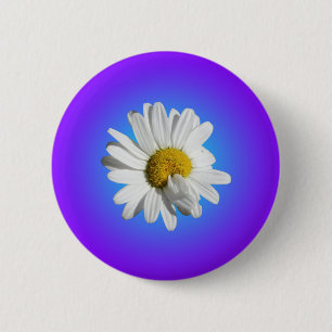 Macaron Rond 5 Cm Fleur de marguerite blanche dégradé floral bleu vi