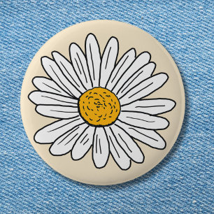 Macaron Rond 5 Cm Fleur de marguerite blanche monogrammée