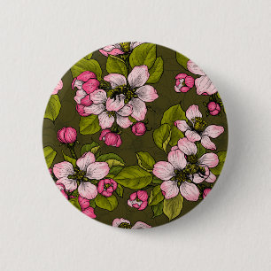 Macaron Rond 5 Cm Fleur de pomme sur vert foncé