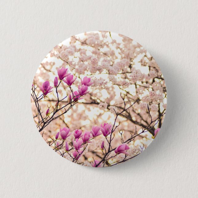 Macaron Rond 5 Cm Fleur de printemps rose pourpre en floraison (Devant)