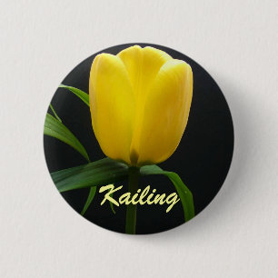 Macaron Rond 5 Cm Fleur de tulipe jaune unique