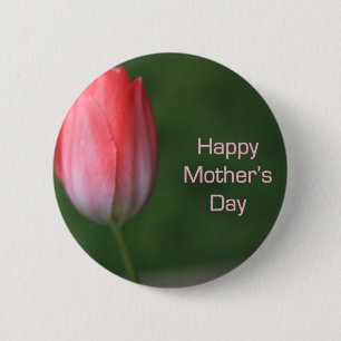 Macaron Rond 5 Cm fleur de tulipe rouge, jour de mère heureuse