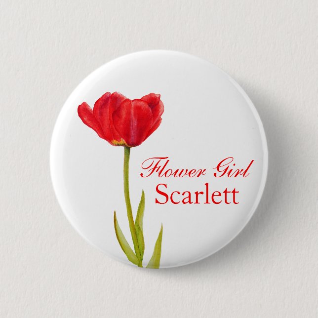 Macaron Rond 5 Cm Fleur de tulipe rouge simple mariage / bouton (Devant)