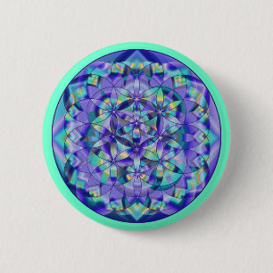 Macaron Rond 5 Cm Fleur de vie Bleu~boutons Bouton