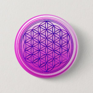 Macaron Rond 5 Cm Fleur de vie / Blume des Lebens - bleu rose