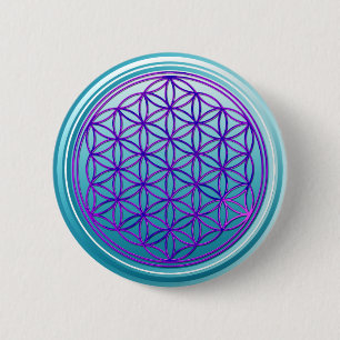 Macaron Rond 5 Cm Fleur de vie / Blume des Lebens - cyan bleu rose