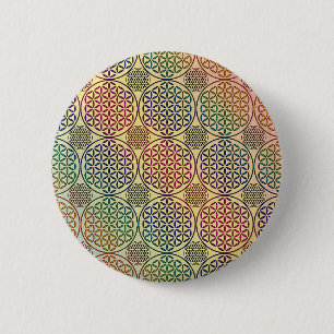 Macaron Rond 5 Cm Fleur de vie - motif de grunge de timbre 1