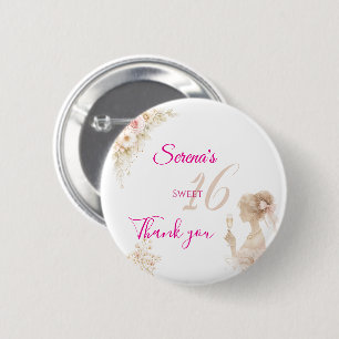 Macaron Rond 5 Cm Fleur Douce Douce 16 Anniversaire Bouton Épingle