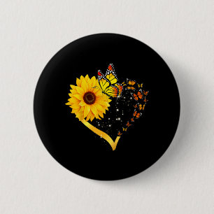 Macaron Rond 5 Cm Fleur Jaune Été Floral Tournesol Cœur Amour