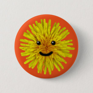 Macaron Rond 5 Cm Fleur jaune heureuse de pissenlit d'été sur tout