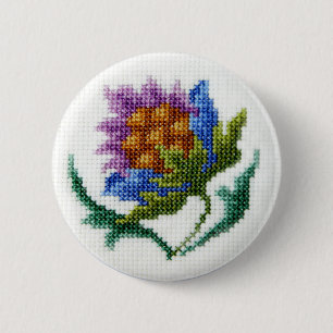Macaron Rond 5 Cm Fleur lumineuse brodée par main