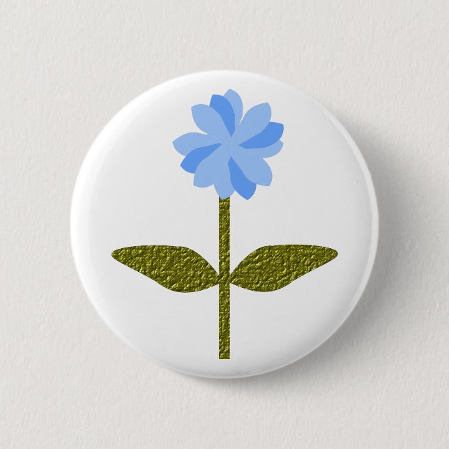 Macaron Rond 5 Cm Fleur marguerite Bouton Bleu (Devant)