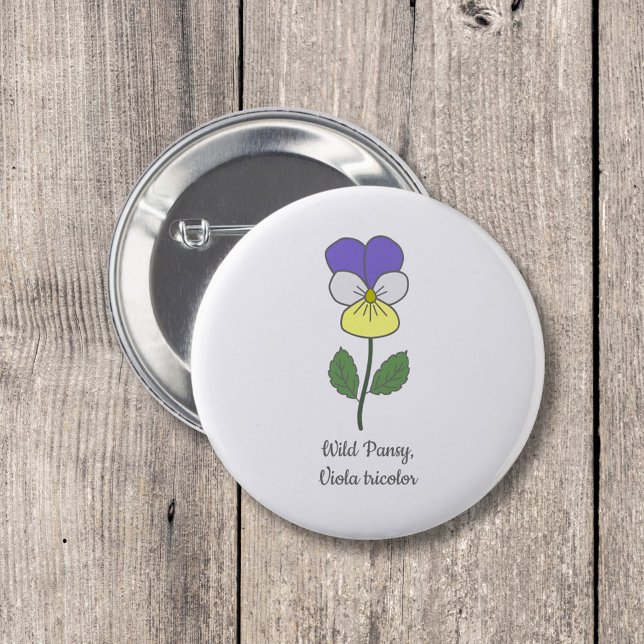 Macaron Rond 5 Cm Fleur pastel botanique sauvage de Pansy (Botanical Wild Pansy Button)