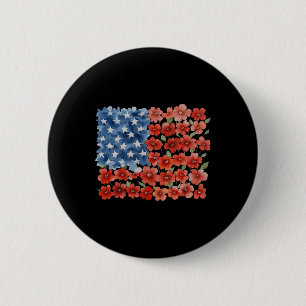 Macaron Rond 5 Cm Fleur Rétro Drapeau Américain Usa Patriotique 4 Ju