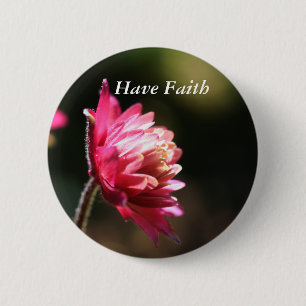 Macaron Rond 5 Cm Fleur rouge ont foi Bouton Inspirationnel