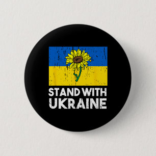 Macaron Rond 5 Cm Fleur ukrainienne Tournesol Stand avec l'Ukraine 