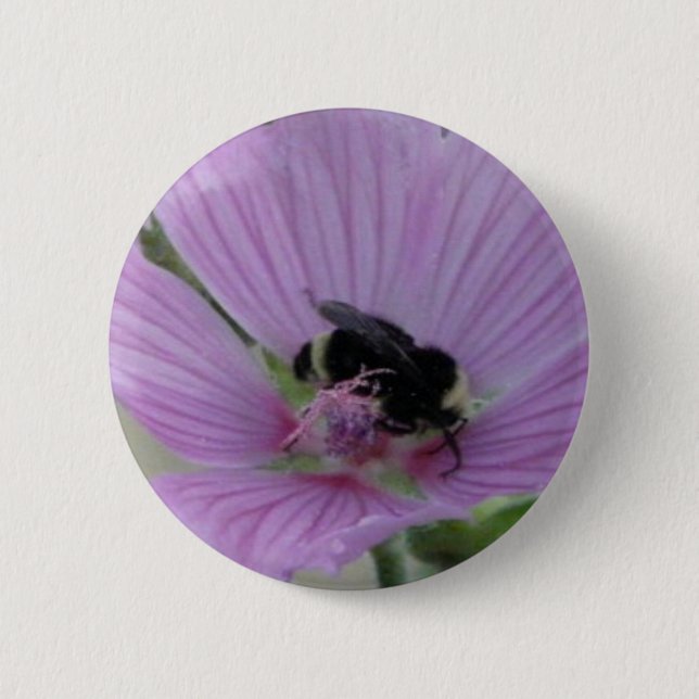 Macaron Rond 5 Cm Fleur violet clair avec abeille (Devant)