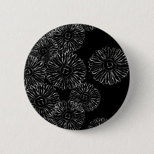 Macaron Rond 5 Cm Fleurs abstraites de printemps noir et blanc