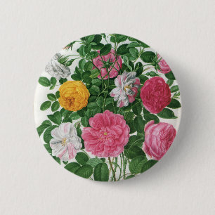 Macaron Rond 5 Cm Fleurs anciennes en fleurs, roses de jardin de pri