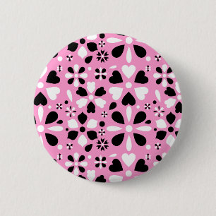 Macaron Rond 5 Cm Fleurs blanches noires mignonnes