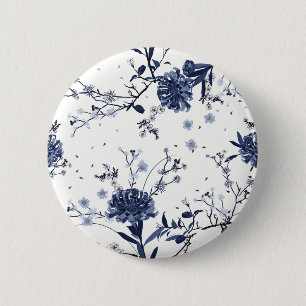 Macaron Rond 5 Cm Fleurs bleues