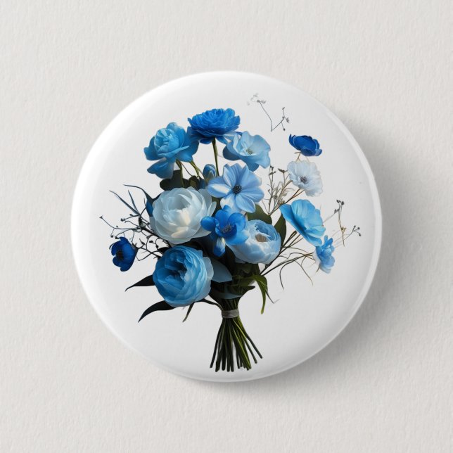 Macaron Rond 5 Cm Fleurs bleues et blanches (Devant)