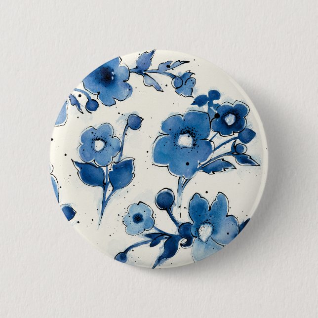 Macaron Rond 5 Cm Fleurs bleues indépendantes (Devant)