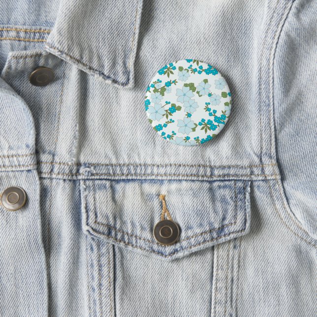 Macaron Rond 5 Cm Fleurs Bleues, Motif Floral, Motif De Fleurs (En situation)