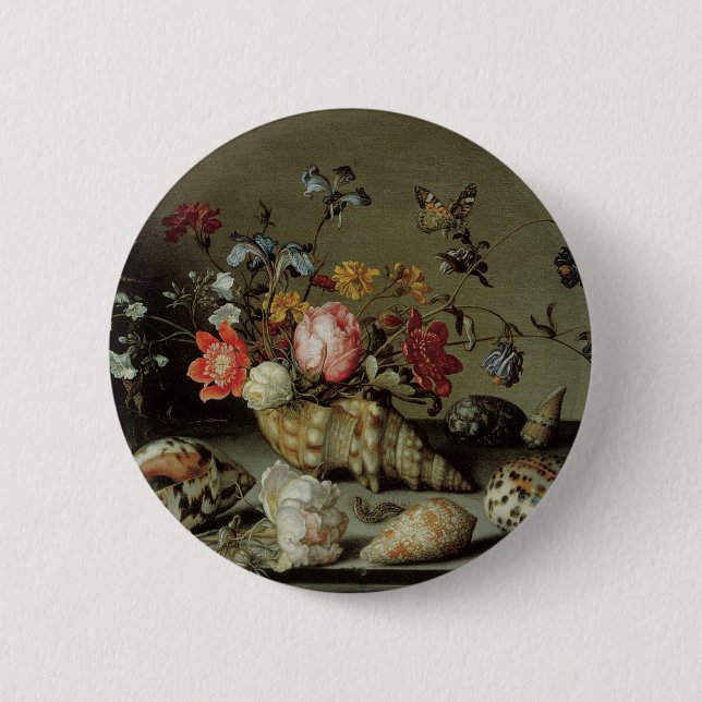 Macaron Rond 5 Cm Fleurs, coquilles et insectes Balthasar van der As (Devant)