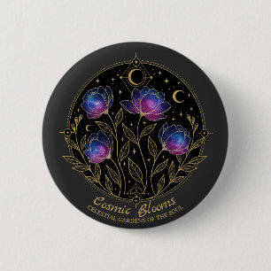 Macaron Rond 5 Cm Fleurs cosmiques – Fleurs de mandala floral célest