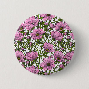 Macaron Rond 5 Cm Fleurs Cosmos roses