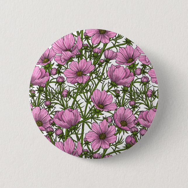 Macaron Rond 5 Cm Fleurs Cosmos roses (Devant)
