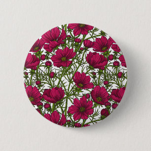 Macaron Rond 5 Cm Fleurs Cosmos roses