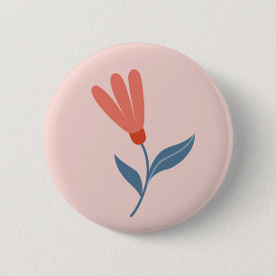 Macaron Rond 5 Cm Fleurs de corail doux et motif de feuilles bleues