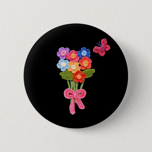 Macaron Rond 5 Cm Fleurs de Crochet Papillon et Bow impression (Devant)